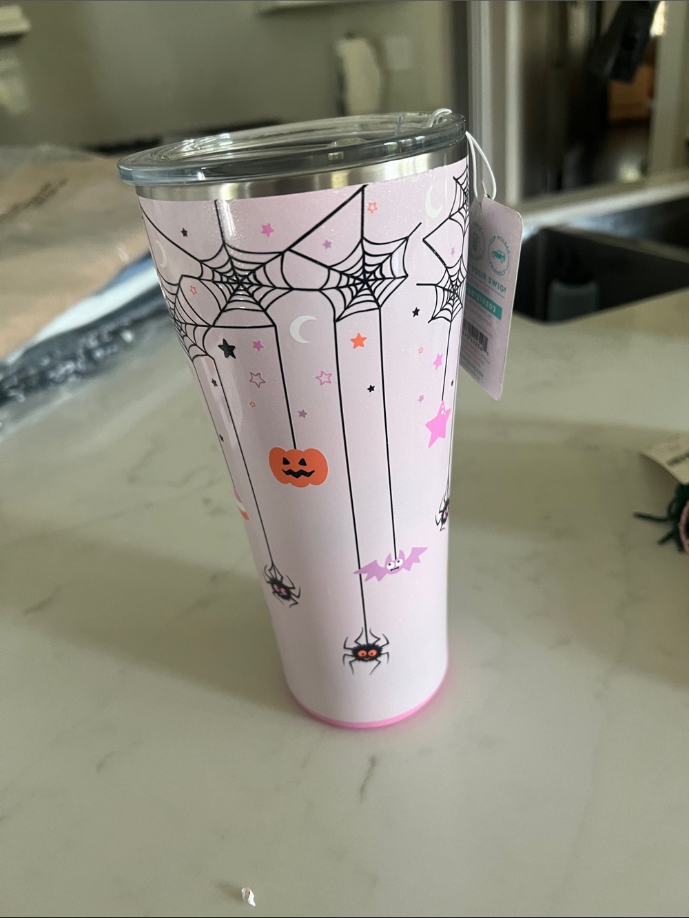 SWIG Pink Halloween Spider Web Insulated Tumbler - Festive Party Drinkware